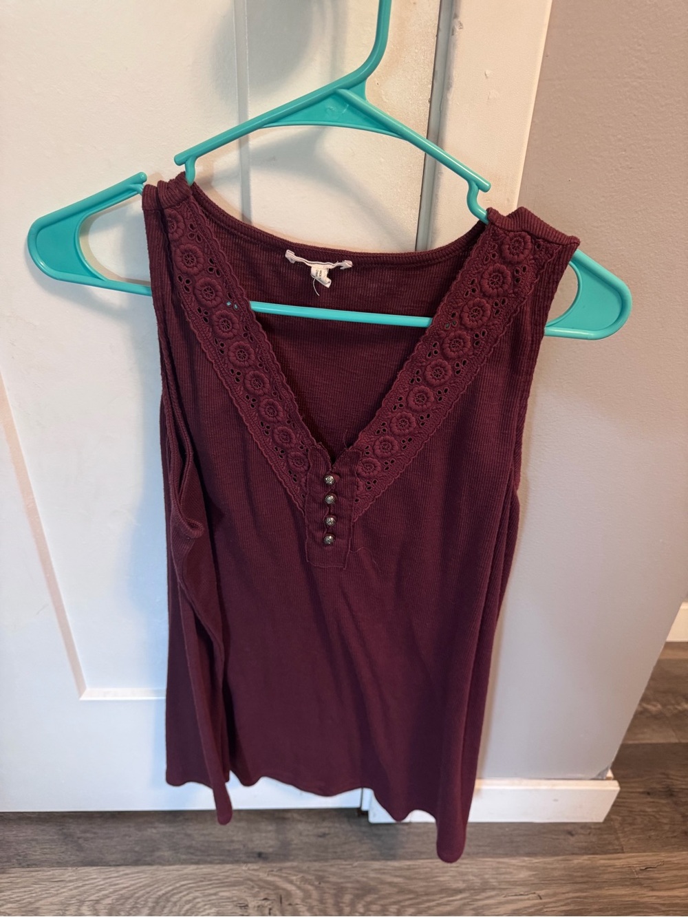 Maurices Burgundy Lace-Trim V-Neck Tank